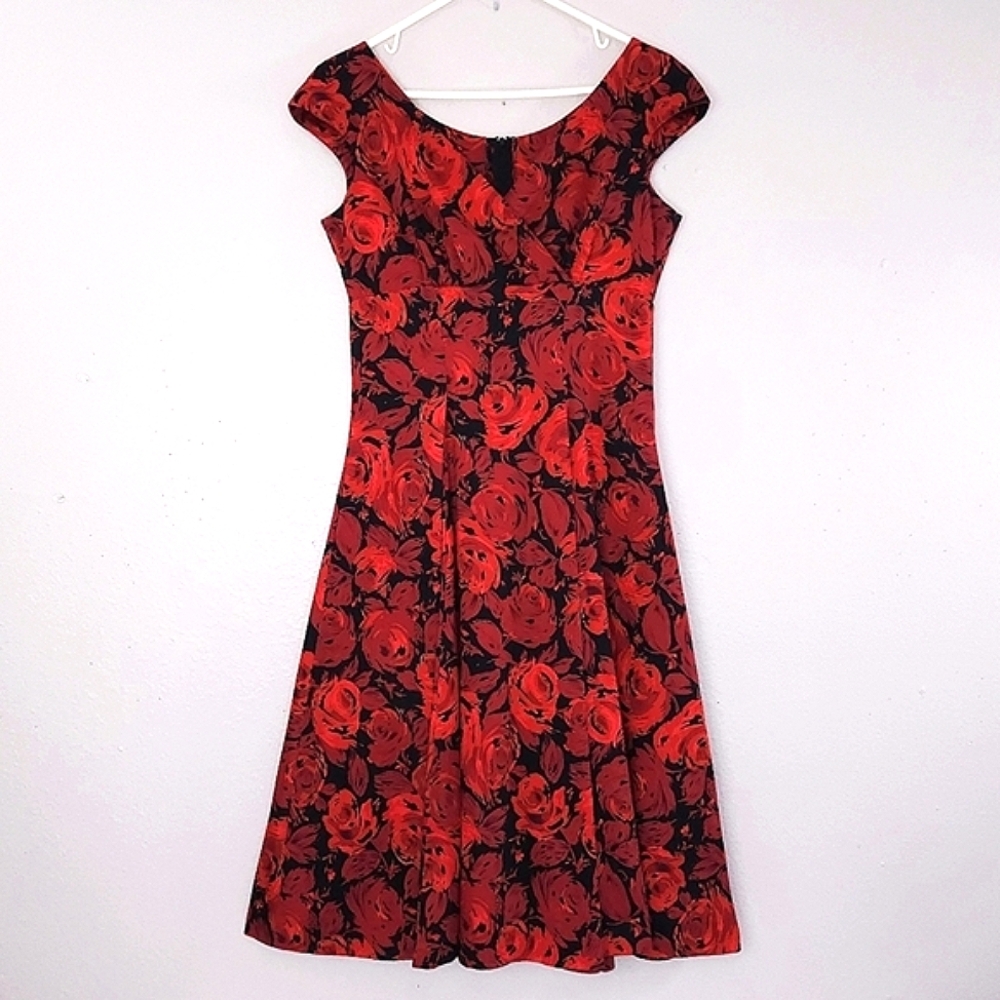 RetroSpec'd Floral Midi Dress Red Rose Size 10